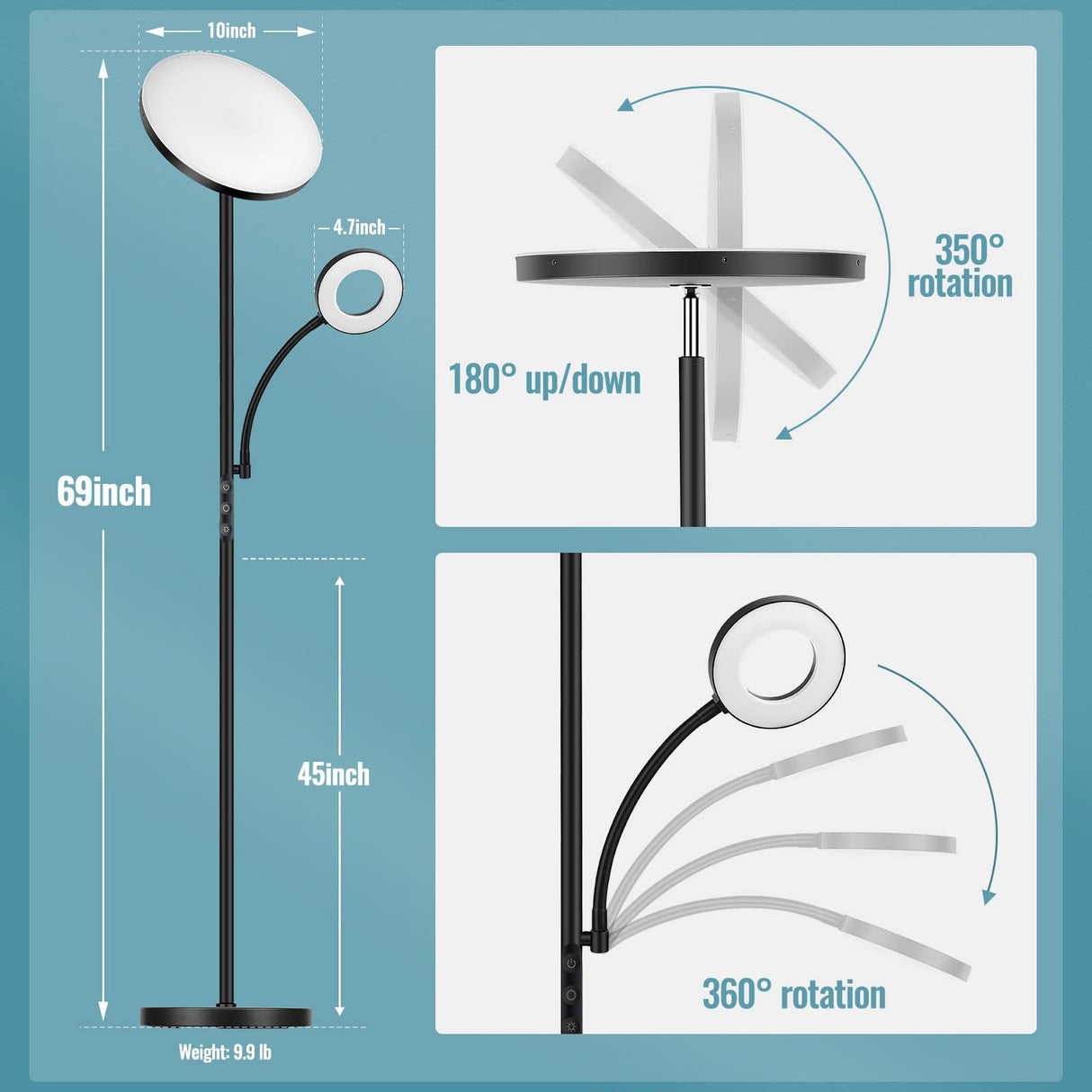 marctronic Floor Lamp, Upgraded 42W 4000LM Super Bright LED Floor Lamp for Living Room Bedroom, Dimmable Standing Reading Floor Lamps with Remote & Touch Control marctronic