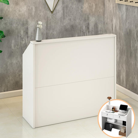 Reception Desk with Counter, Modern Front Desk with Lockable Drawers, White Retail Counter for Checkout Salon, Lobby, Store, Small Wood Cashier Table with Cable Grommet (White, 31x 14 x 36 inches) TEENKON