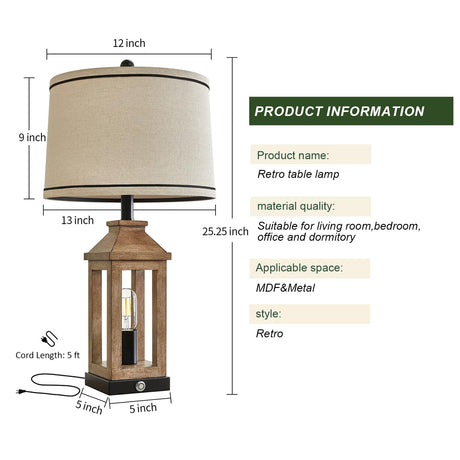 G-SAFAVA 23.75" Farmhouse Table Lamps Set USB A+C Charging Ports 3-Way Dimmable Touch Control Lamp Nightlight Vintage Modern Lamp for Living Room Bedroom with 2 Light Sources (2 Bulbs Included) G-SAFAVA