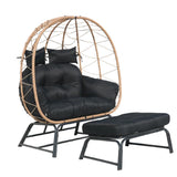 Frxeyaliz Outdoor Double Egg Chair w/Ottoman PE Rattan Wicker Papasan Chair w/Cushion for Patio Bedroom Living Room Balcony Backyard Frxeyaliz