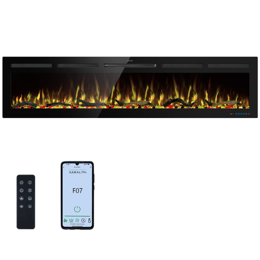 Kentsky 72" WiFi Electric Fireplace Inserts, Recessed and Wall Mounted Fireplace Heater W/Adjustable Flame Color & Brightness, Thermostat, 9H Timer, App and Remote Control, 750/1500W