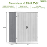 Patiowell 5x3 FT Outdoor Storage Shed with Floor, Plastic Vertical Storage Cabinet with Lockable Doors for Garden, Pool Storage, Tools and Patio Furnitrue Accessories, Light Gray Patiowell