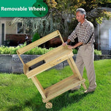 LUCKYERMORE Potting Bench Table Wooden Gardening Plant Workstation Natural Solid Wood Garden Potting Station w/Wheels and Drawer Sink Hook Open Shelf for Outside Patio Lawn Garden, Banco para macetas LUCKYERMORE