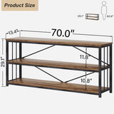 HSH Low Bookshelf, Industrial Wood 3 Tier Extra Long Horizontal Bookcase, Wide Open Metal Large Book Shelf for Bedroom Living Room, Rustic Brown, 70 Inch HSH