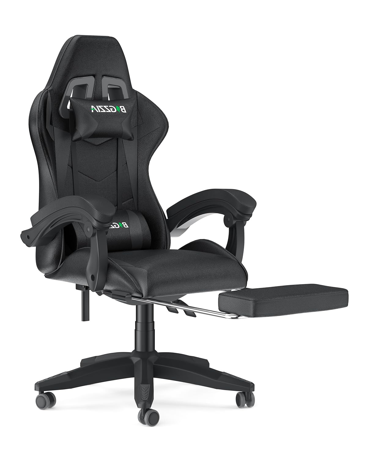 Bigzzia Gaming Chair with Footrest, Ergonomic Game Chairs with Headrest and Lumbar Support, Adjustable Height, Reclining, Racing Style, and 360°Swivel Seat for Computer/Video Game Chair,Black Bigzzia