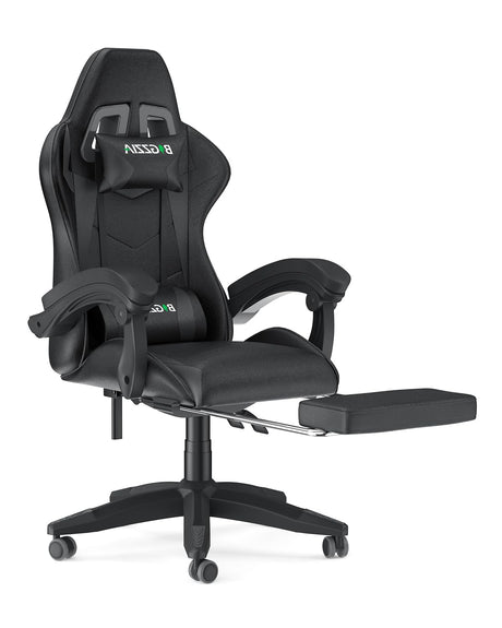 Bigzzia Gaming Chair with Footrest, Ergonomic Game Chairs with Headrest and Lumbar Support, Adjustable Height, Reclining, Racing Style, and 360°Swivel Seat for Computer/Video Game Chair,Black Bigzzia