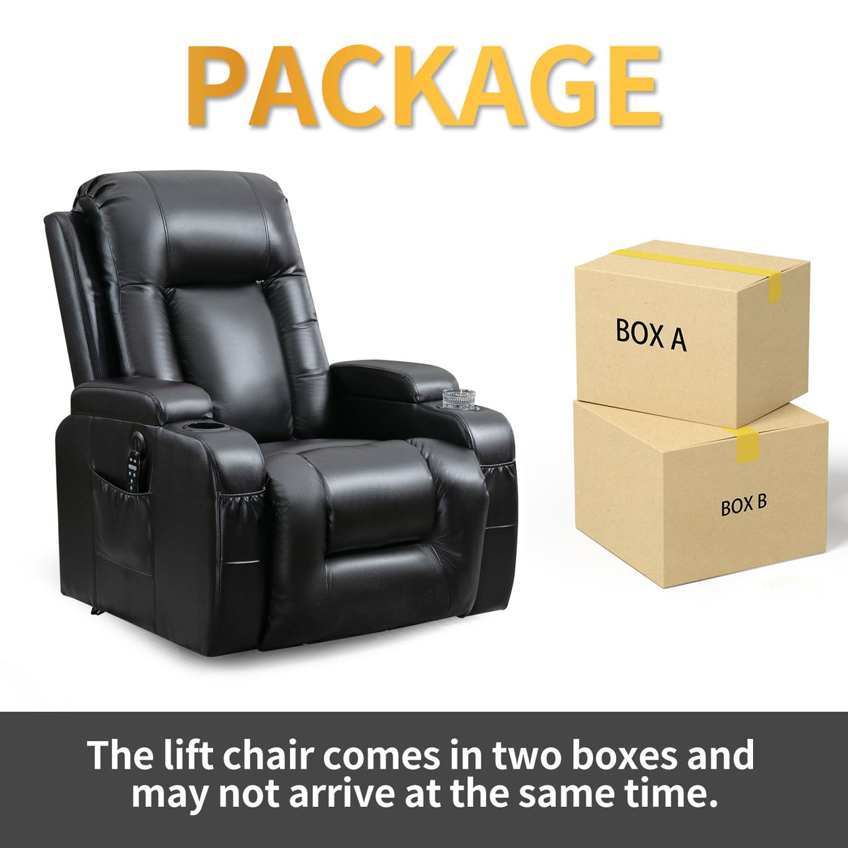 Trustyue Power Lift Recliner Chair with Heat and Massage, Lift Chairs for Standing Assistance, 2 Cup Holders, 4 Pockets, USB Charge Port, Breathable Leather Black Trustyue