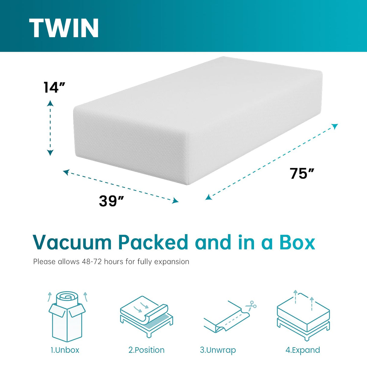 FDW 14 inch Gel Memory Foam Mattress Medium Firm Mattresses for Cool Sleep Relieving No Fiberglass CertiPUR-US Certified Mattress in a Box,Twin FDW