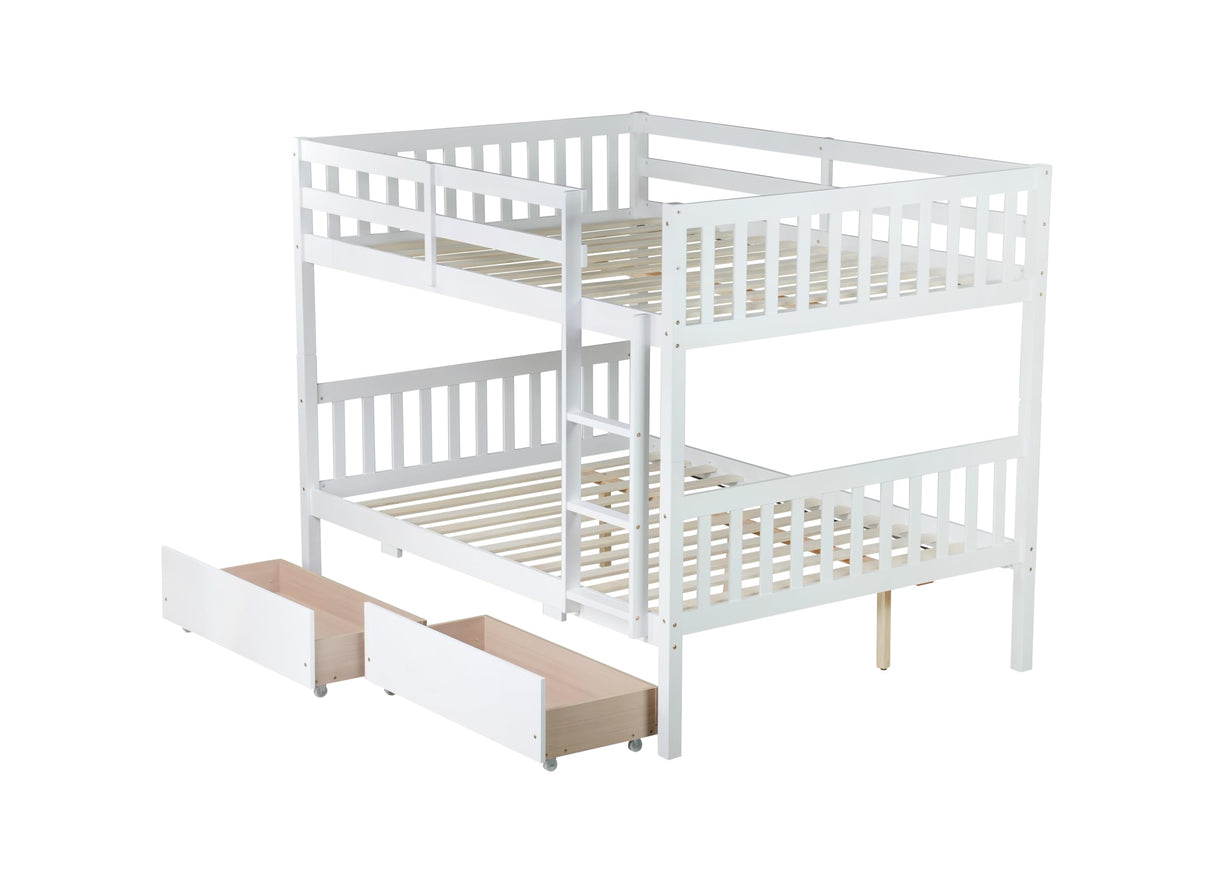 Ball & Cast Full Over Full Wood Bunk Bed for Kids,Convertible Storage Bunk Bed with Two Storage Drawers and Ladder,Can Be Divided Into Two Full Size Daybeds,No Box Spring Required,White Ball & Cast
