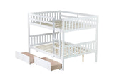 Ball & Cast Full Over Full Wood Bunk Bed for Kids,Convertible Storage Bunk Bed with Two Storage Drawers and Ladder,Can Be Divided Into Two Full Size Daybeds,No Box Spring Required,White Ball & Cast