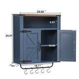 Wnutrees Farmhouse Medicine Cabinet with Two Barn Door, Rustic Wood Wall Cabinet with Adjustable Shelves, Over The Toilet Storage Cabinet with Towel Bar and Hooks for Bathroom, Laundry Room, Blue Wnutrees