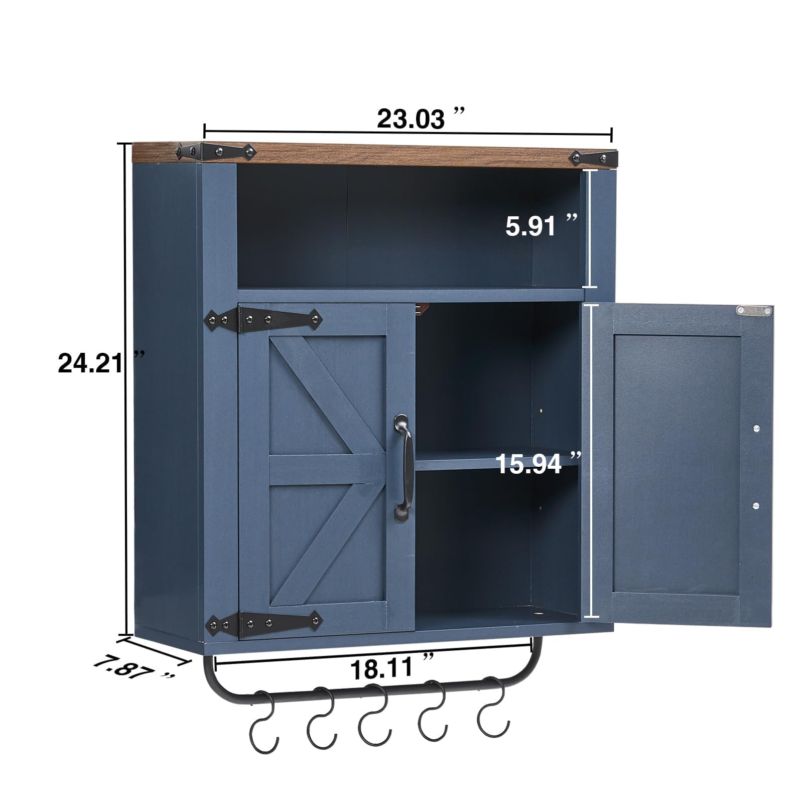 Wnutrees Farmhouse Medicine Cabinet with Two Barn Door, Rustic Wood Wall Cabinet with Adjustable Shelves, Over The Toilet Storage Cabinet with Towel Bar and Hooks for Bathroom, Laundry Room,  - WoodArtSupply