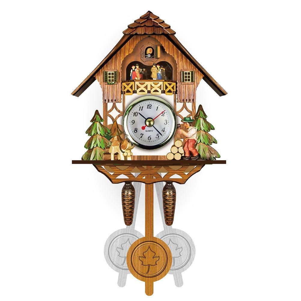 Hztyyier Antique Wooden Cuckoo Clock Traditional Northwest European Auto Swing Pendulum Home Decor Hanging Cuckoo Clock (CM001) Hztyyier