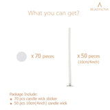 BEADNOVA Candle Cotton Wicks 4 Inch 50pcs with Stickers Short Candle Making Wicks and Double Sided Stickers for Making DIY BEADNOVA