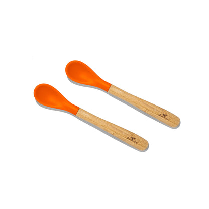 Avanchy Bamboo & Silicone Infant Training Spoons, BPA Free - Soft Tip, Easy on Gums, First Stage Feeding Utensils for Baby-Led Weaning, Self-Feeding, Orange