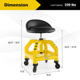 Goplus Mechanic Stool with Wheels, 360 Degree Swivel Rolling Garage Stool with 22.5”-27.5” Height Adjustment, Padded Seat, 330 LBS Capacity, Tool Tray, Heavy Duty Creeper Seat, Shop Stool for Workshop Goplus