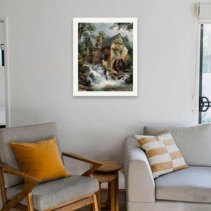 TAOPAOLAB Landscape Paint by Numbers Kit for Adults - DIY Old Watermill with Waterfall Painting on Canvas 16x20 Inches, Acrylic Paint Set, Suitable for Beginners, Art for Home Decoration or Gifts TAOPAOLAB