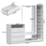 Dresser with Hanging Rack, 3 Drawers Dresser with Charging Station & LED Lights, 55" Chest of Drawers with Open Storage & Adjustable Shelves for Clothes, White Modern Dresser for Bedroom, Closet Gyfimoie