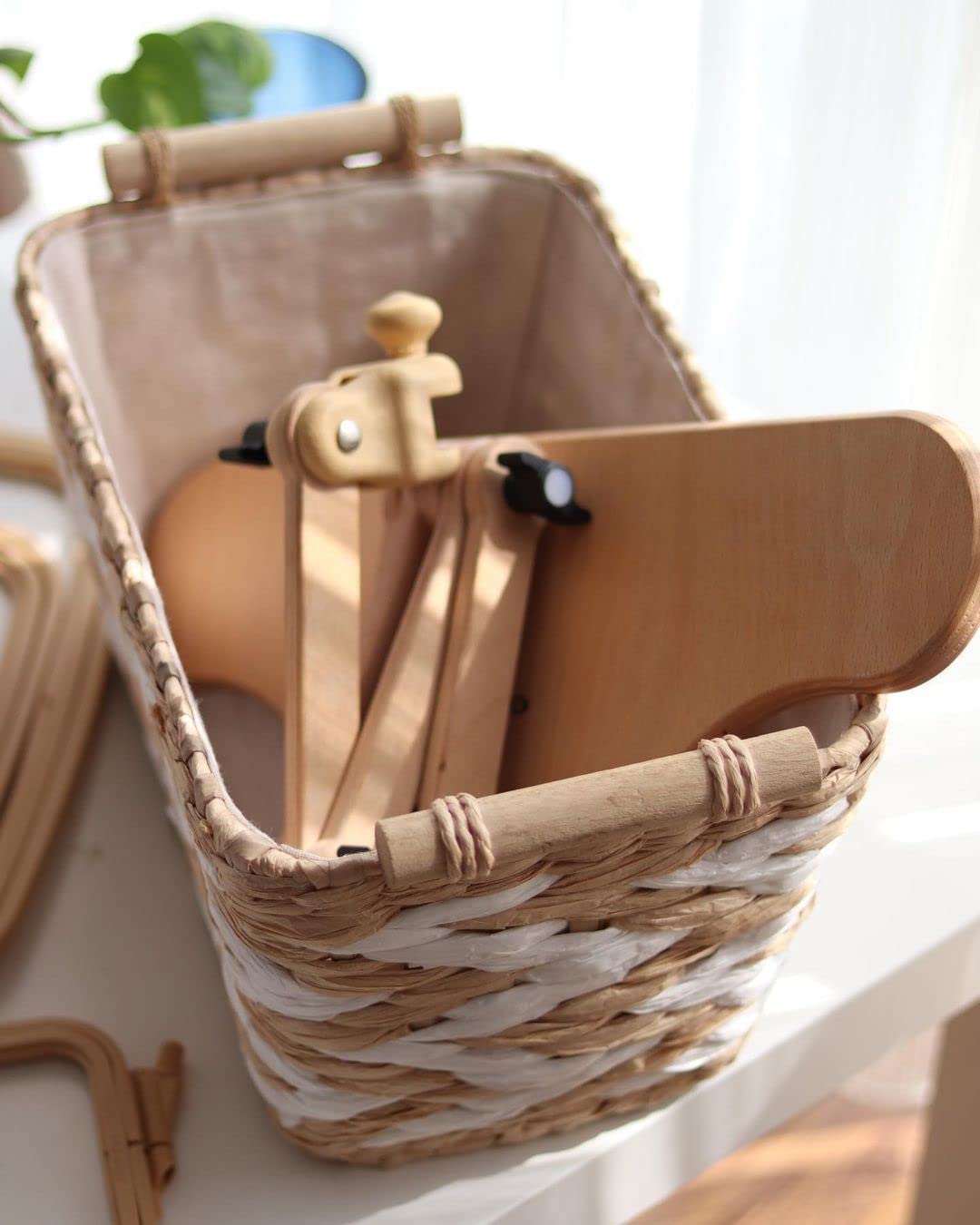 Nurge Adjustable Embroidery Table Stand, Cross Stitch Hoop Stand, Embroidery Hoop Holder. Hand Polished Natural Wood. ( Model No:190-4) Nurge