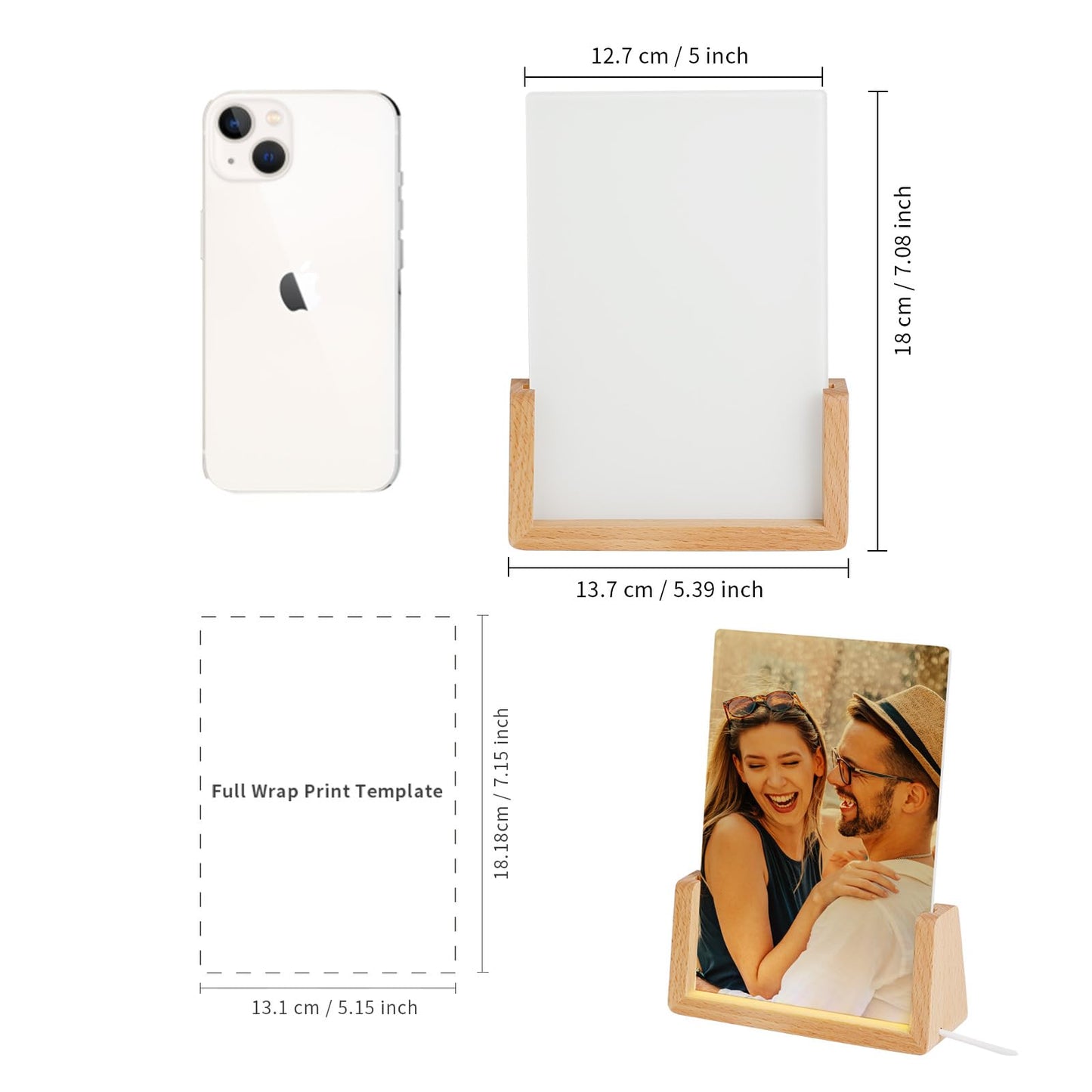 PYD Life 4 Pack Sublimation Night Lights Blanks LED Glass Photo Frames Panels White 5" x 7" with Warm Light,with Wood Stand for Heat Press Machine Printing