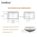 Lordear Rectangular Undermount Bathroom Sink 21x14 inch White Rectangle Bathroom Sink Undermount White Porcelain Ceramic Lavatory Bathroom Vanity Sink with Overflow Lordear