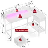 Fixwal L Shaped Gaming Desk with Power Outlets and LED Lights, 43 Inch Computer Desk with Charging Port, Small Corner Desk Table with Drawer and Shelf, Home Office Desk with Monitor Stand Fixwal