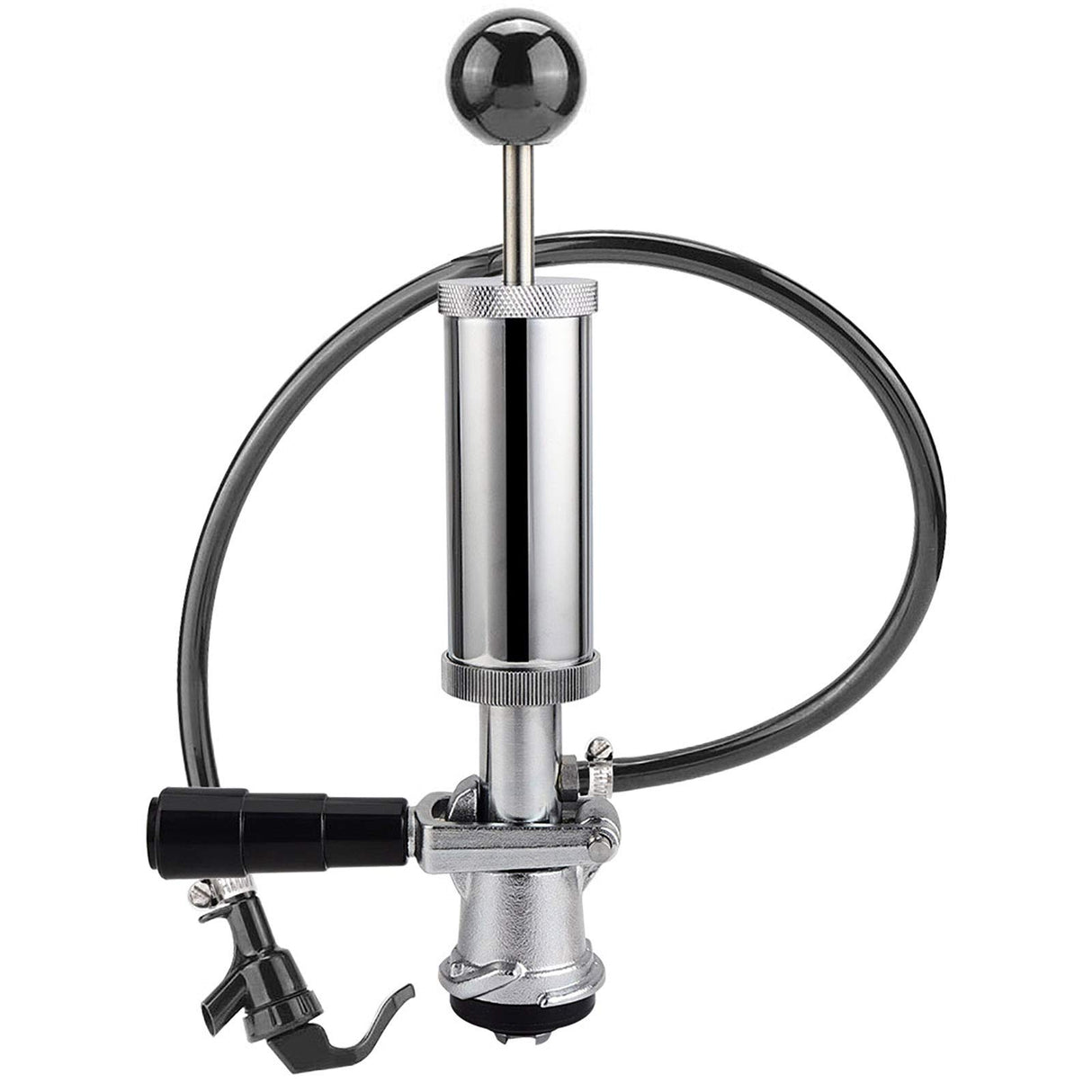 MRbrew Keg Party Pump, American D System Beer Keg Tap Keg Hand Pump 4'' Picnic Pump with Beer Faucet & Beer Hose, Chrome-Plated Keg Draft Beer Party Pump with 2 Hose Clamps Kegerator Pump for Homebrew MRbrew