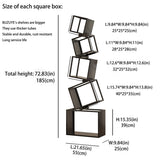 BUZUEY Geometric Bookshelf,5-Tier Unique Bookcase,72.8" Tall Black Modern Book Shelf,Corner Storage Shelves for CDs/Books/Home Decor,Vertical Bookshelf Book Tower for Living Room, Bedroom BUZUEY