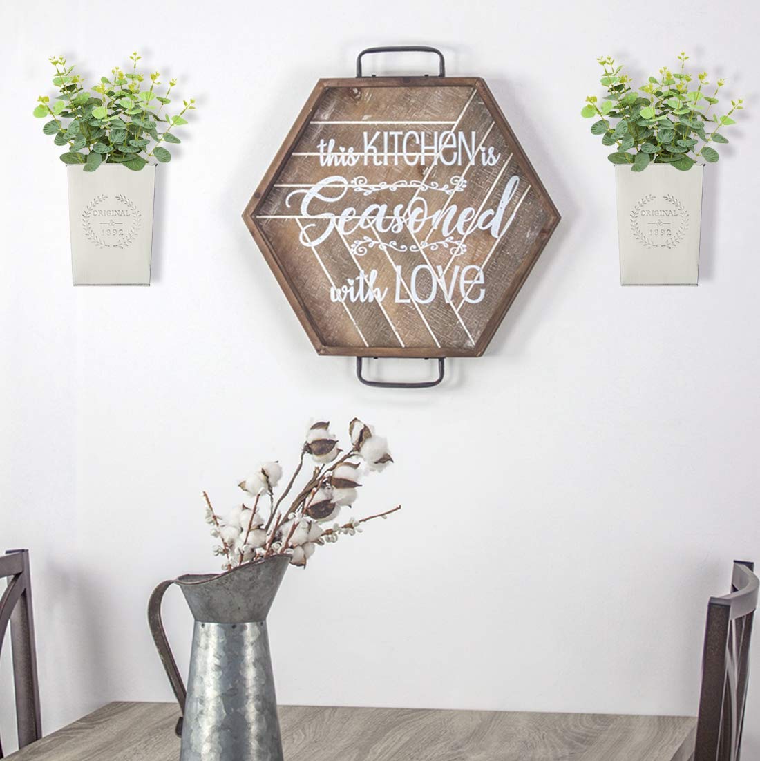 LESEN Set of 2 Farmhouse Metal Wall Planter,Rustic Wall Decor Country Hanging Wall Vase Box for Plants Flower Home Decoration LESEN