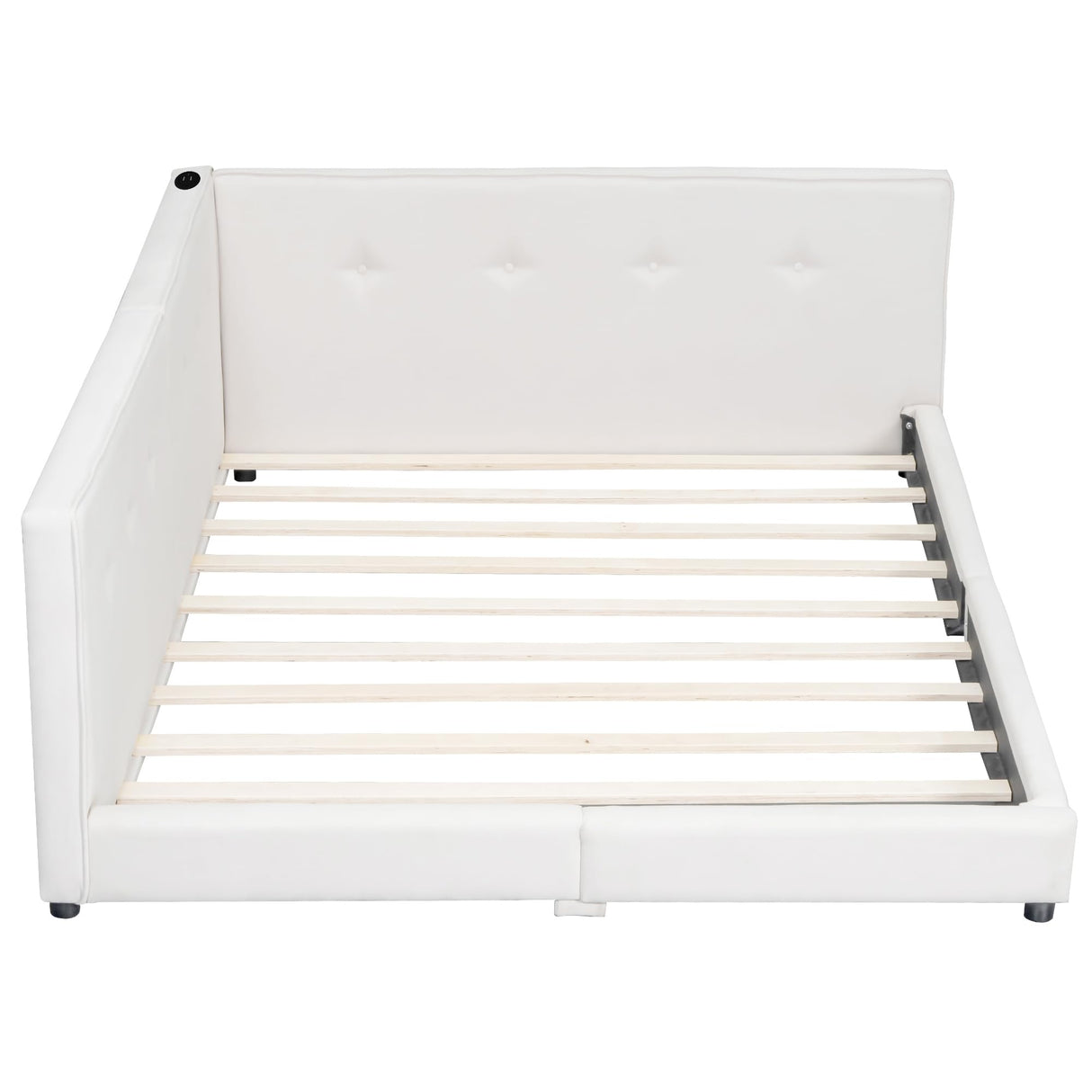 Merax Queen Size Modern Upholstered Platform Bed with USB Ports, Floor Daybed with Wood Slat Support/Queen,Beige Merax