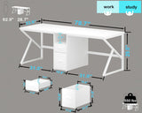 IBF White Two Person Computer Desk, Long Wood Writing Study Desk with File Drawer, Modern Large Dual Office Desk with Storage Cabinet Shelf, 2 Person Farmhouse Work Executive Double Computer Table, 79 IBF