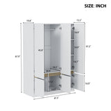 Merax 6-Doors Wooden Wardrobe Closet Storage Shelves and Hanging Rail for Clothes for Bedroom Organizer, White Merax