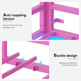 Hasuit Twin Metal Loft Bed with LED Lights, Loft Bed Twin Size with Full-Length Guardrail &Clothes Rack, Heavy Duty Loft Bed Twin Frame, Space-Saving, Noise Free, No Box Spring Needed, Pink Hasuit