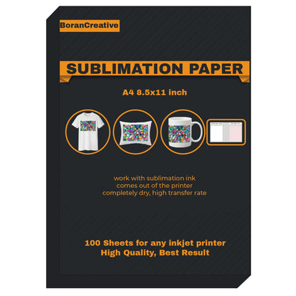 Sublimation Transfer Paper 8.5x11 inch 100 sheets, Heat Transfer Paper for Inkjet Printers, Sublimation Sheets for Light Fabrics and other sublimation blanks