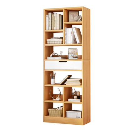 IOTXY 71-Inch Tall Scandinavian Open Shelf Bookcase with 10 Cubes and Drawer in Maple Yellow - WoodArtSupply