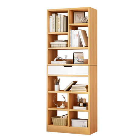 IOTXY 71-Inch Tall Scandinavian Open Shelf Bookcase with 10 Cubes and Drawer in Maple Yellow IOTXY
