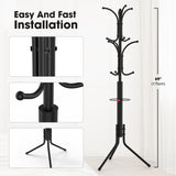 Ulimart Coat Rack Freestanding,12 Hooks Metal Coat Racks with Umbrella Holder,Sturdy Hall Rree,Easy Assembly Coat Rack Stand for Hanging Scarf,Purse,Hats,Jacket(Black) Ulimart