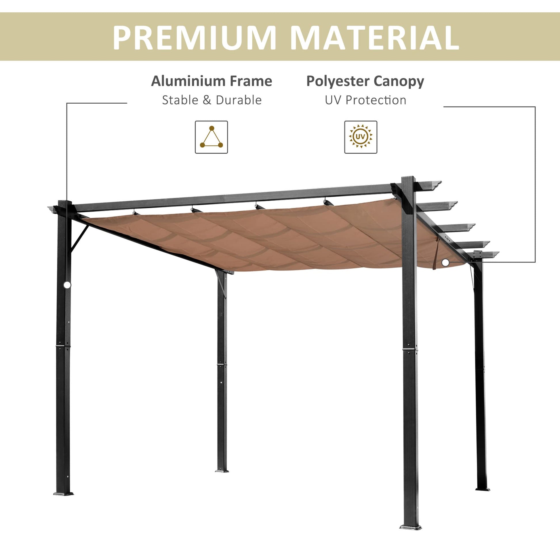 Outsunny 10' x 13' Aluminum Patio Pergola with Retractable Pergola Canopy, Backyard Shade Shelter for Porch, Outdoor Party, Garden, Grill Gazebo, Charcoal Gray - WoodArtSupply