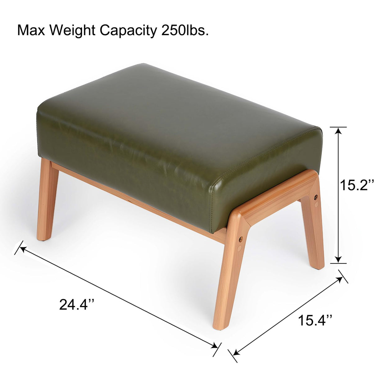ACONUP Modern Ottoman Foot Stool, Faux Leather Accent Sofa Footrest with Walnut Rubber Wood Frame, Ottoman Bench for Living Room Entryway Bedroom Sofa Seat, Hunter Green ACONUP