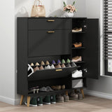 Gyfimoie Shoe Rack Cabinet, Free Standing Shoes Storage Organizer Cabinet with 2 Flip Drawers, Entryway Narrow Shoe Rack Storage with Doors for Entryway Gyfimoie