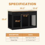PIAOMTIEE 55.3" Extra Large Dog Crate Furniture, Indoor Heavy Duty Dog Kennel House with 3 Drawers, Modern Furniture Dog Crate Side End Table TV Stand for XL Large Medium Breed Dogs, Black PIAOMTIEE