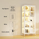 VCGGAIP 5-Tier LED Illuminated Glass Display Cabinet with Dual Tempered Doors - Adjustable Shelves & Leveling Feet for Home/Office- Collectibles Showcase (White, 13.78" D x 27.56" W x 66.93" H) VCGGAIP