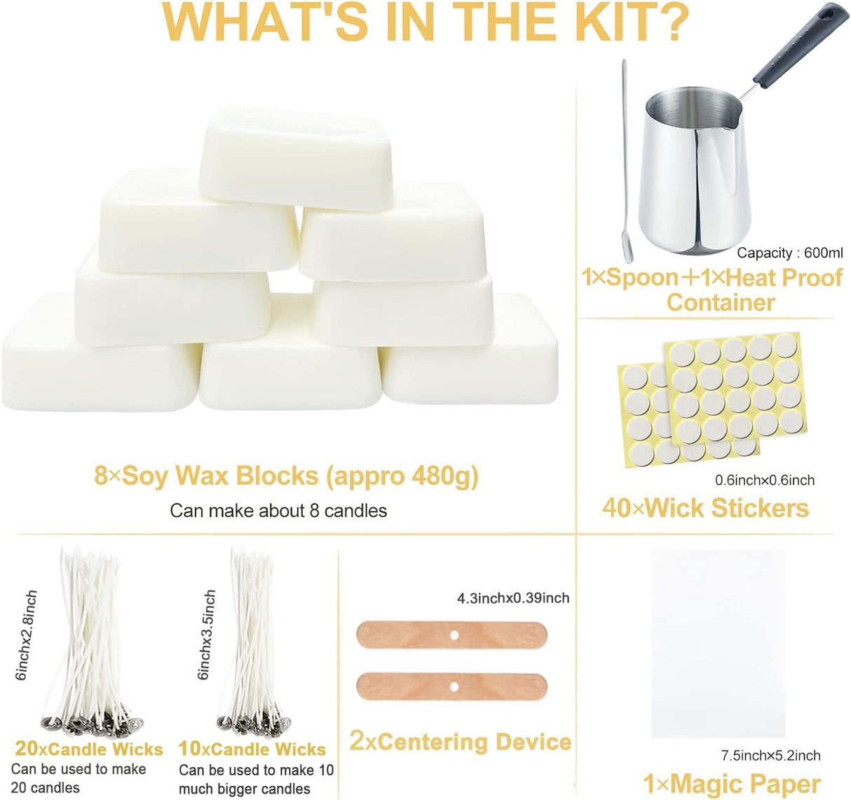 Candle Making Kit for Adults Beginners,Candle Making Supplies Include Soy Wax for Candle Making,Candle Wax Melting Pot,Candle Wicks Stickers,Magic Paper and More-DIY Candle Kit,Full Crafts for Adults Yzoo