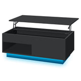 LED Coffee Table for Living Room Morden Coffee Tables with Lift Top High Gloss 4 Tiers WhiteTea Table with Storage Center Tables Sofa Hidden Compartment & 1 Open Shelve & 1 Drawer HOMMPA