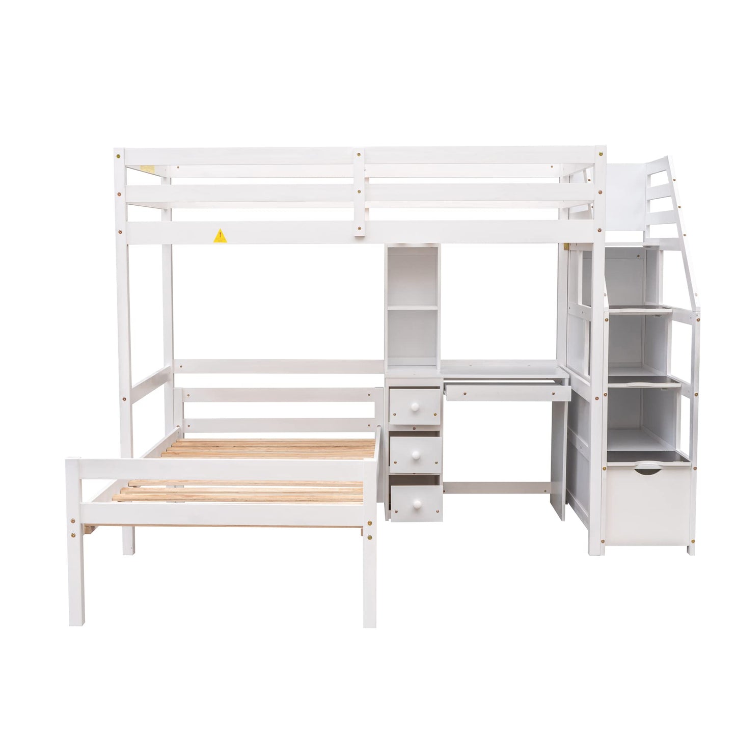 Harper & Bright Designs Twin Loft Bed with Stairs, Desk, Shelves, and Storage Drawers in White - WoodArtSupply