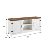 Walker Edison Larae Modern Farmhouse Two-Tone Barn Door Stand for TVs up to 65 Inches, Without Fireplace, Rustic Oak/White Walker Edison