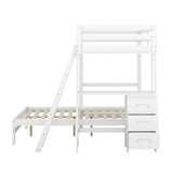 YOPTO White Twin over Full Bunk Bed with Built-in Desk and Storage Drawers, Convertible L-Shaped Design for Kids and Teens YOPTO
