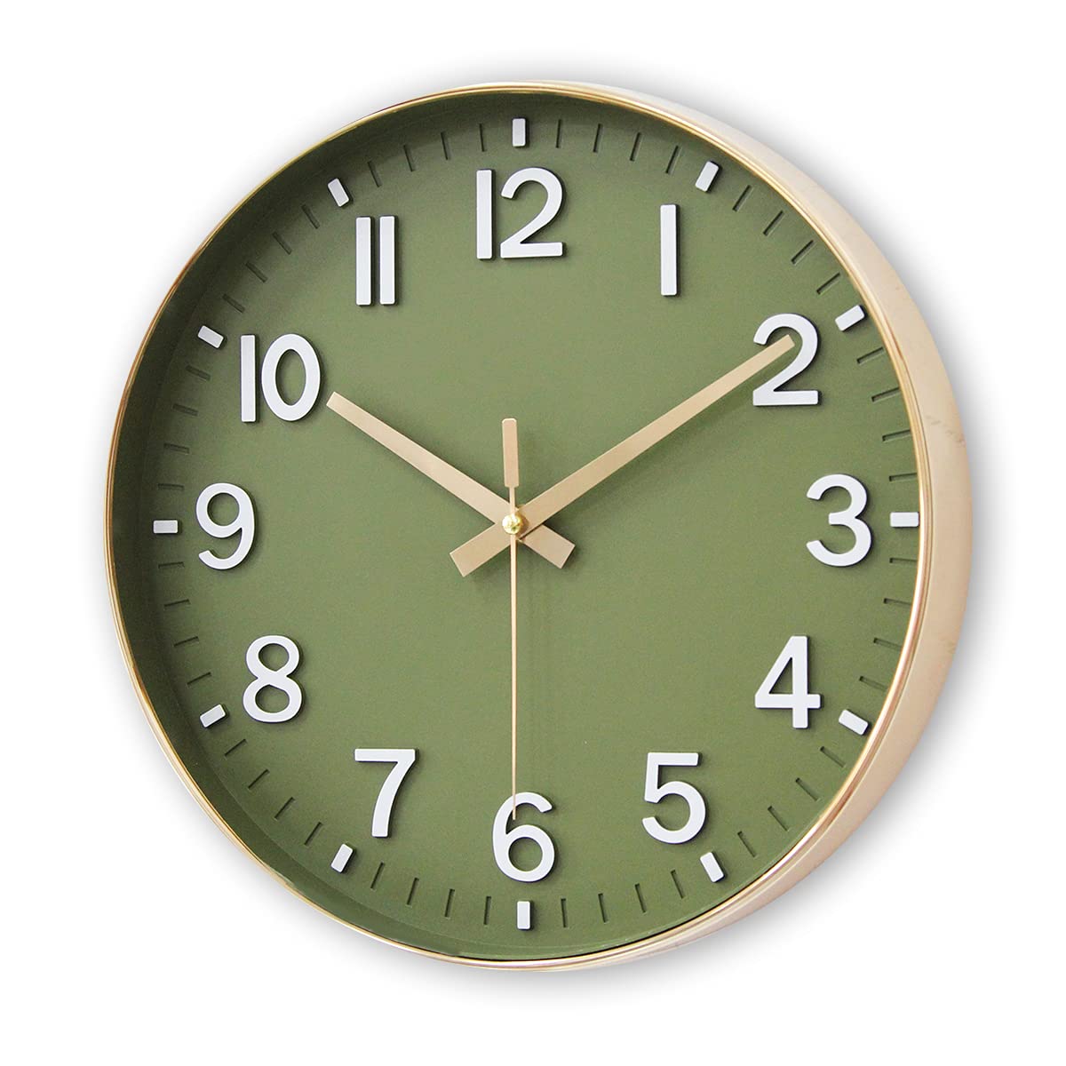 HZDHCLH Wall Clocks Battery Operated,12 inch Silent Non Ticking Modern Wall Clock for Living Room Bedroom Kitchen Office Classroom Decor (Olive Green and Gold) HZDHCLH