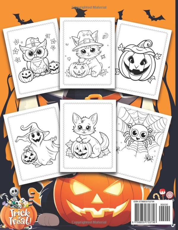 Halloween Coloring Book for kids: 50+ Very Cute and Easy Features of Various Halloween-themed Illustrations Such as Grinning Pumpkins, Cute Witches, ... (Perfect Gift Ideas For Kids Ages 2-8 and Up) Lindesa