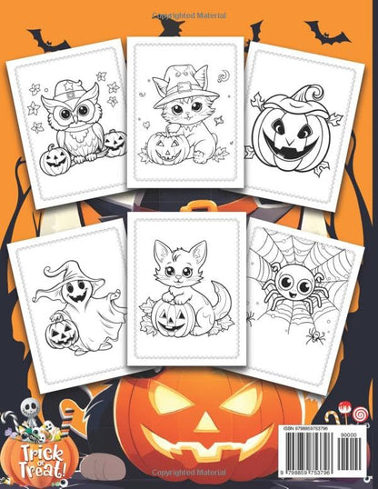 Halloween Coloring Book for kids: 50+ Very Cute and Easy Features of Various Halloween-themed Illustrations Such as Grinning Pumpkins, Cute Witches, ... (Perfect Gift Ideas For Kids Ages 2-8 and Up)